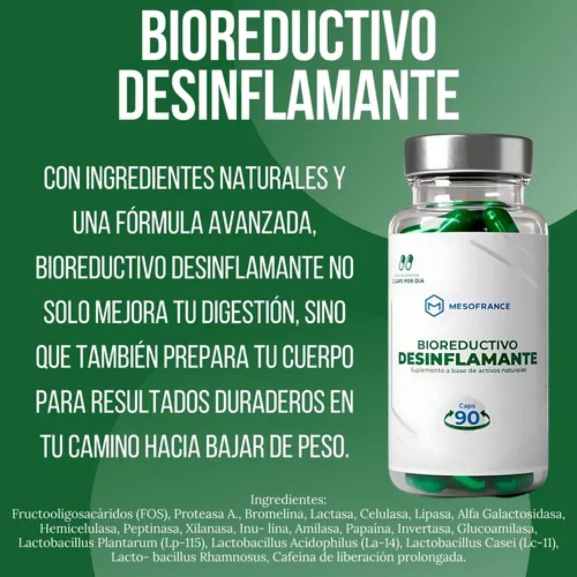 Bioreductivo Desinflamante - Mesofrance - Suplemento para Digestión Saludable y Reducción de Líquidos 90 Cápsulas - XtremeNutriMX