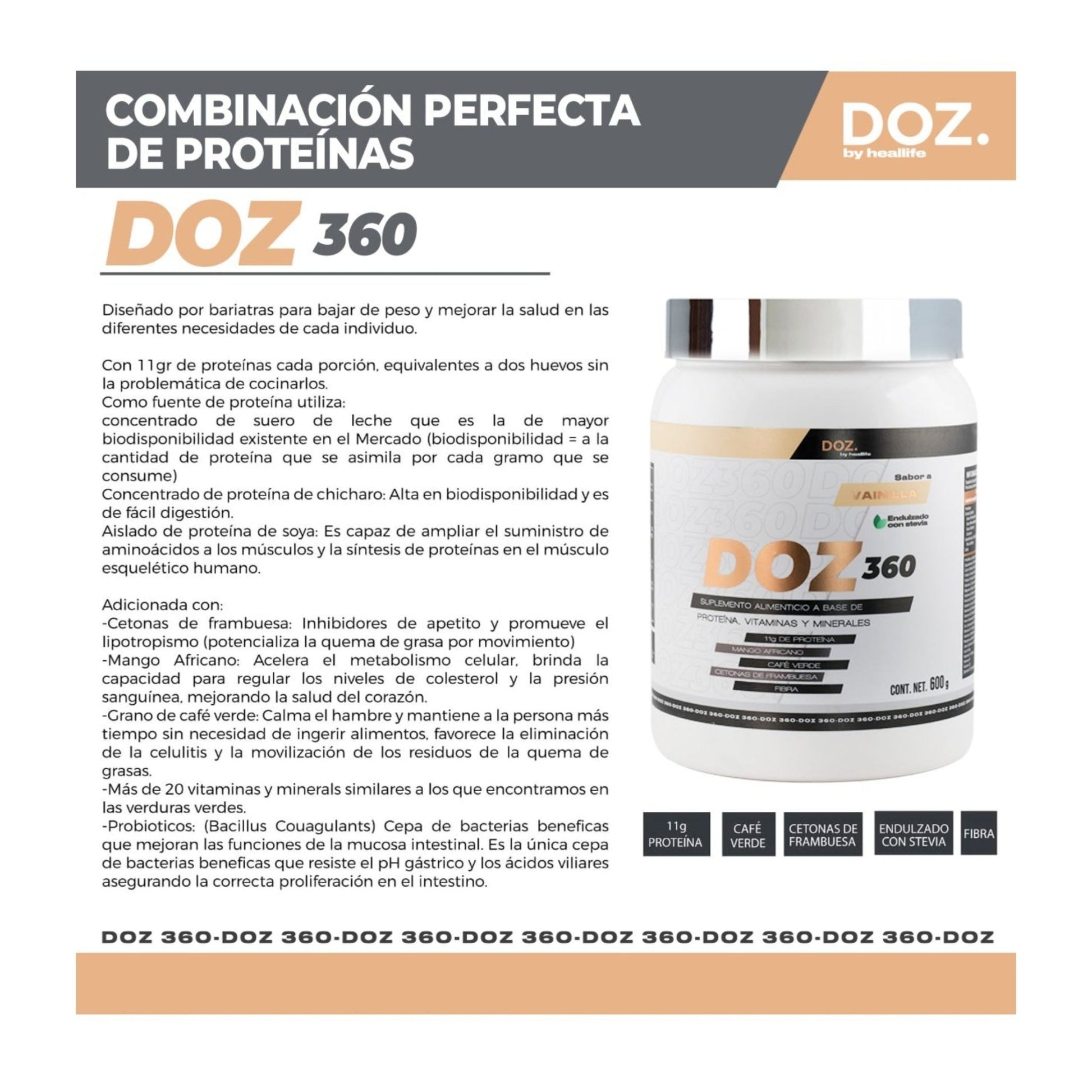 DOZ 360 - DOZ. by Heallife - Suplemento con 11g de Proteína para Pérdida de Peso y Energía - XtremeNutriMX