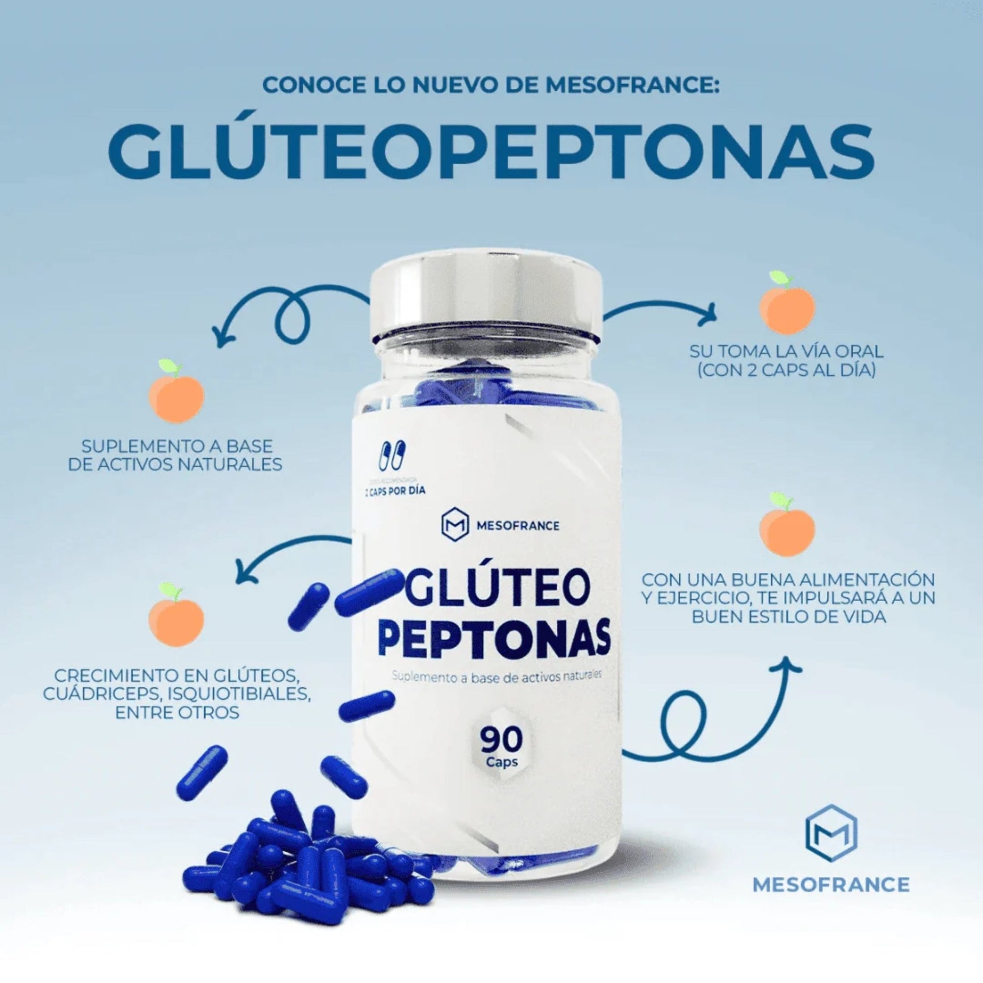 Gluteo Peptonas Caps - Mesofrance - Suplemento para Desarrollo Muscular y Glúteos 90 Cápsulas - XtremeNutriMX