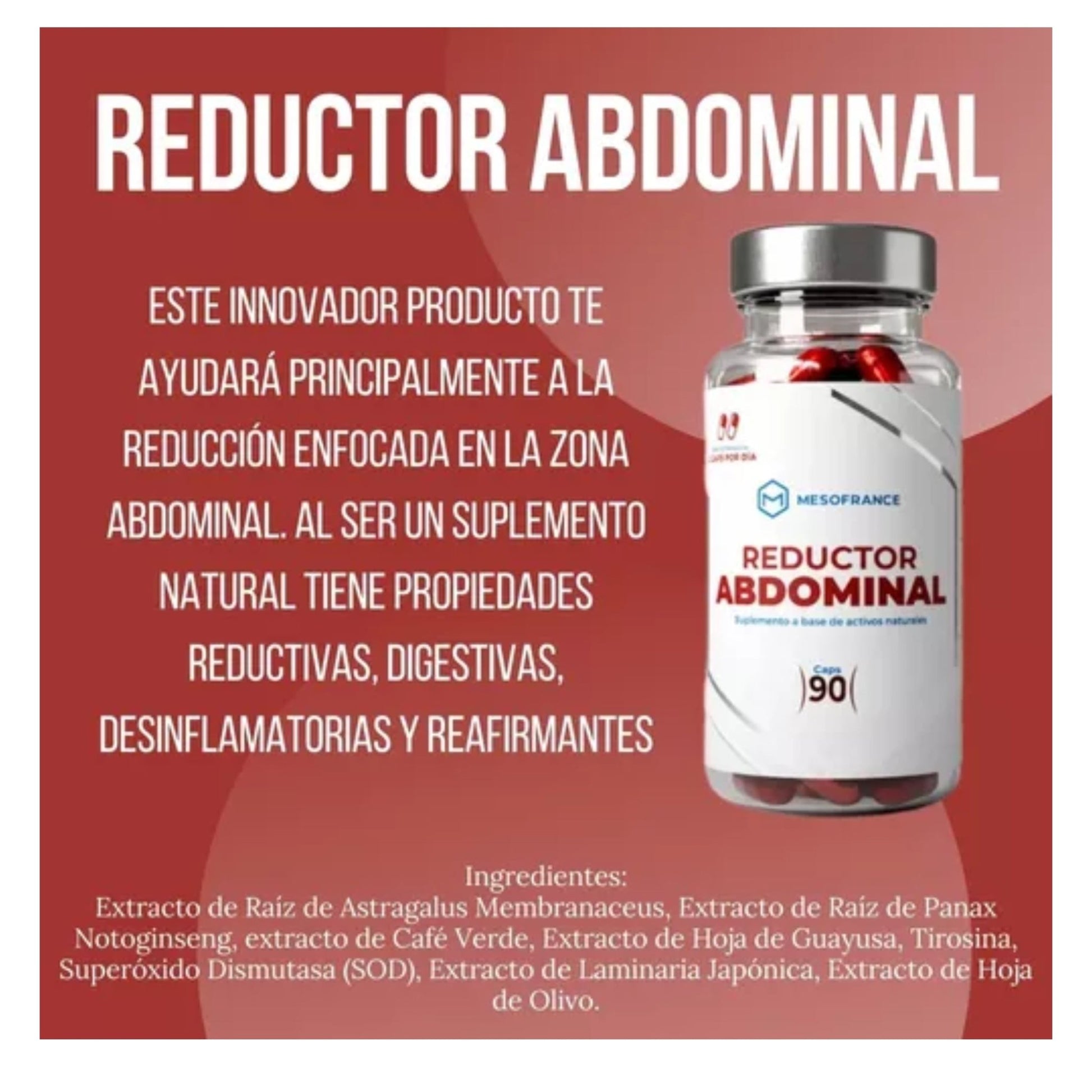 Reductor Abdominal - Mesofrance - Suplemento para Reducción Focalizada de Grasa 90 Cápsulas - XtremeNutriMX