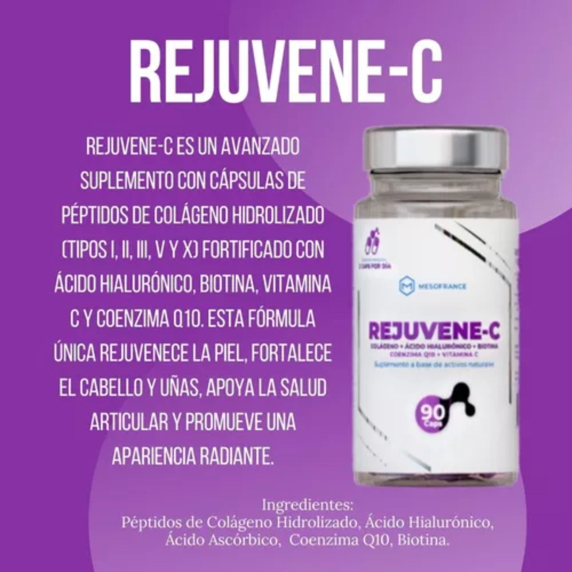 Rejuvene - C - Mesofrance - Suplemento para la Piel, Uñas y Articulaciones 90 Cápsulas - XtremeNutriMX