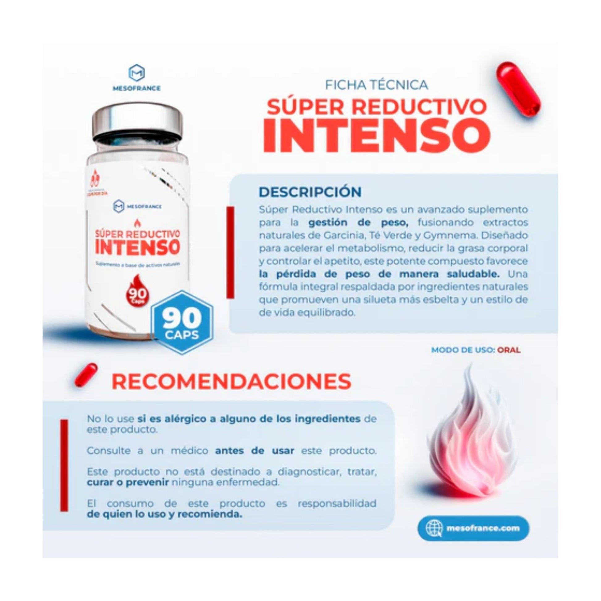 Super Reductivo Intenso Caps - Mesofrance - Suplemento Natural para Pérdida de Peso 90 Cápsulas - XtremeNutriMX