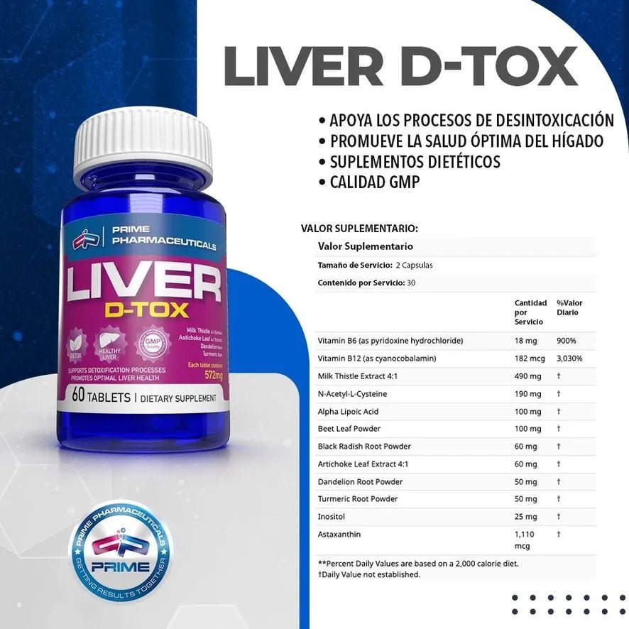 Liver D-Tox - Protección y Salud Hepática Prime Pharmaceuticals - XtremeNutriMX